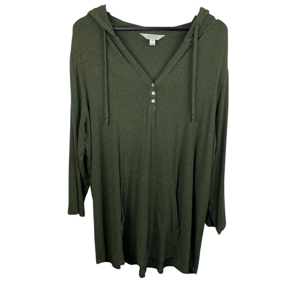 Market & Spruce | Salvatrice Green Hooded Henley Top